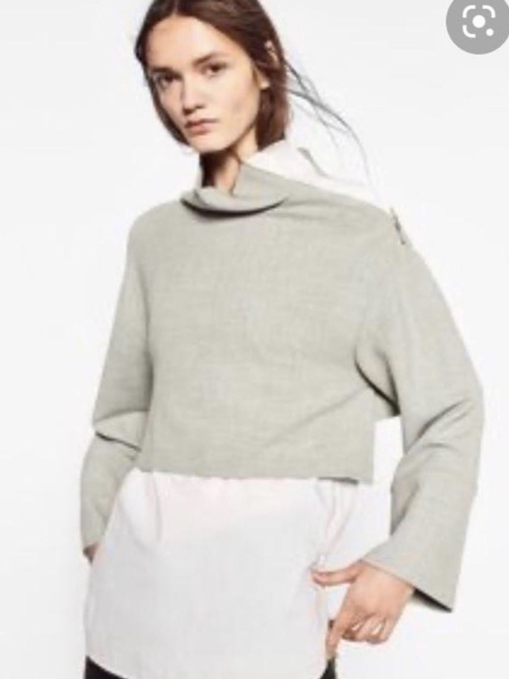 Zara Cropped Cowl-Neck Sweater in Light Gray